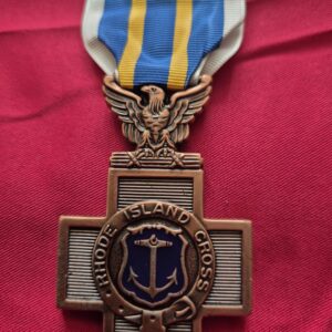 Bronze Rhode Island National Guard Cross medal with eagle and anchor emblem.