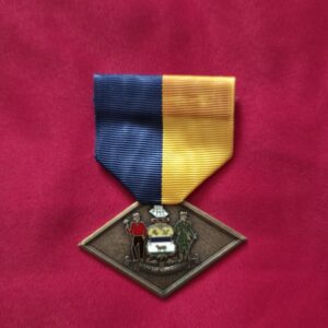 Delaware State Service Medal with enameled coat of arms and figures.