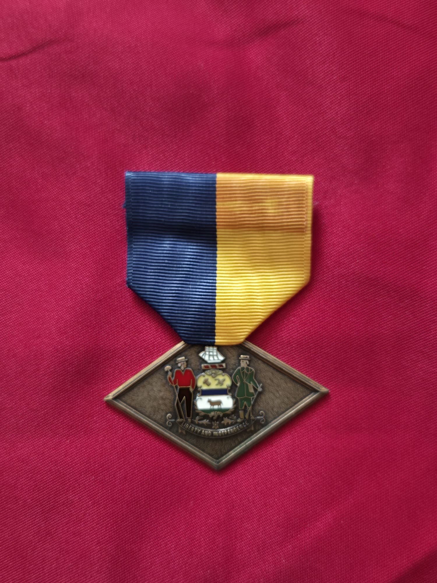Delaware State Service Medal with enameled coat of arms and figures.