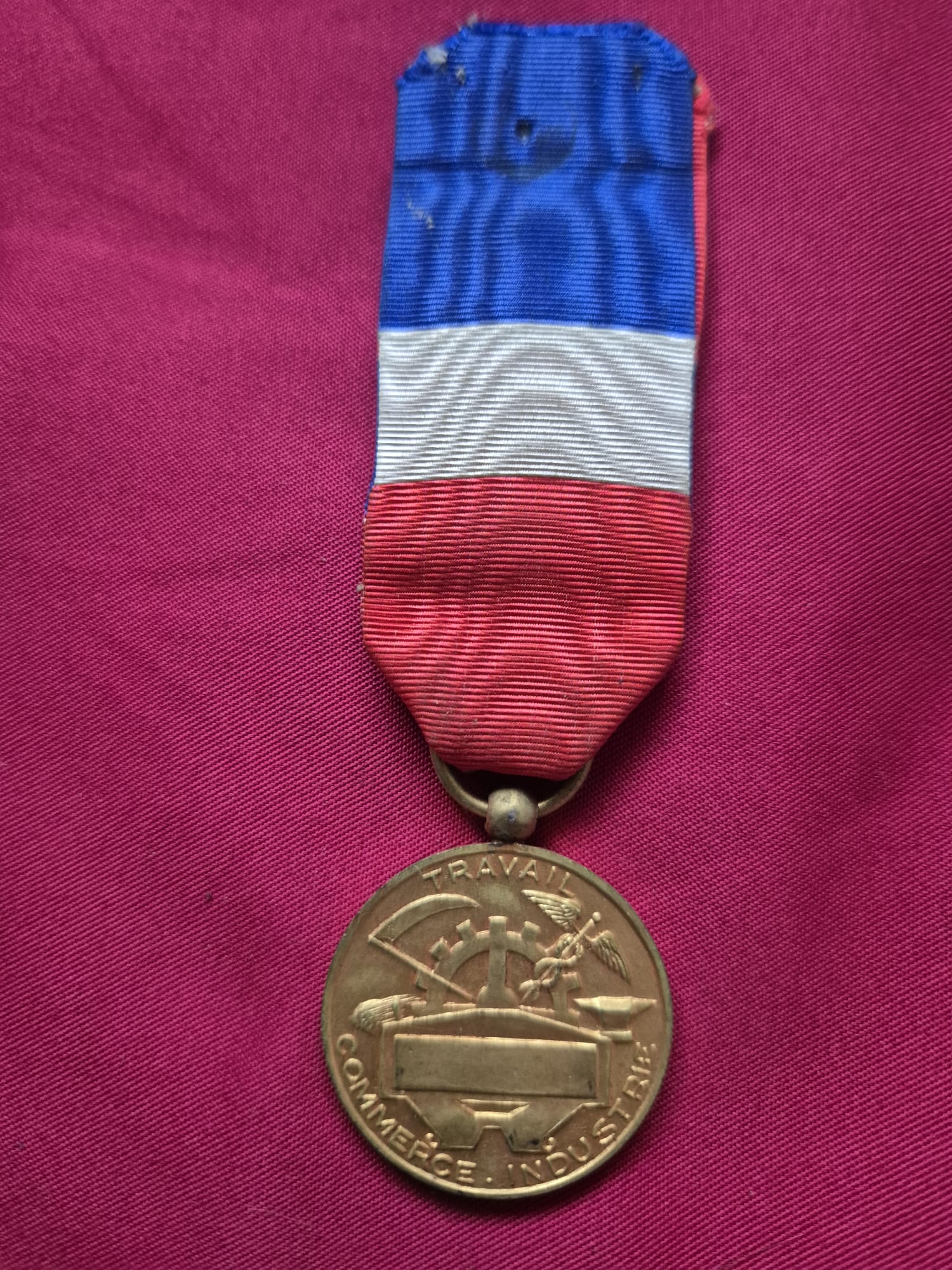 French Medal of Honor for Labor with tricolor ribbon and rosette. - Image 3